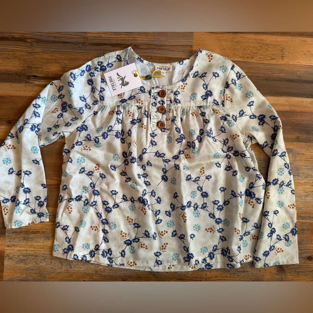 Finding Foxtale  Floral Long Sleeve Shirt - Blues and browns
